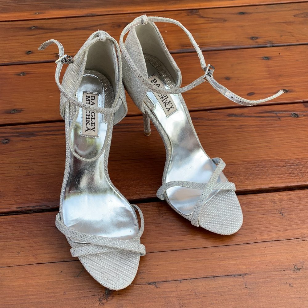 Badgley Mischka Silver Strappy Stiletto Heels - Picture 3 of 7